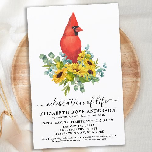 Budget Celebration Of Life Sunflower Cardinal Invi