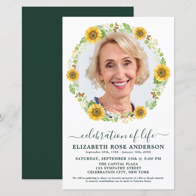 Budget Celebration Of Life Sunflower Floral Photo  (Front/Back)
