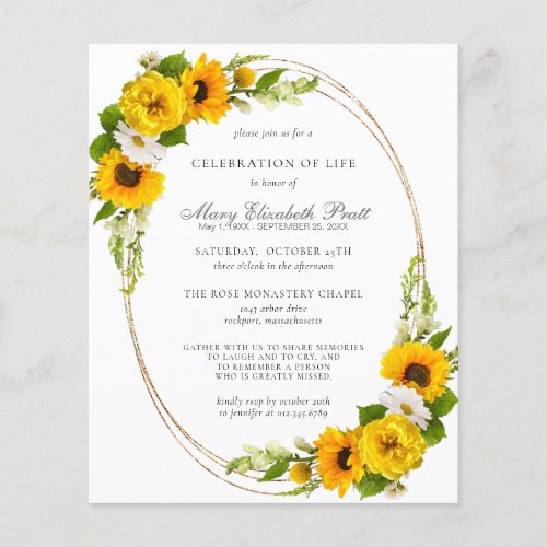 Budget Celebration of Life Sunflowers Invitation