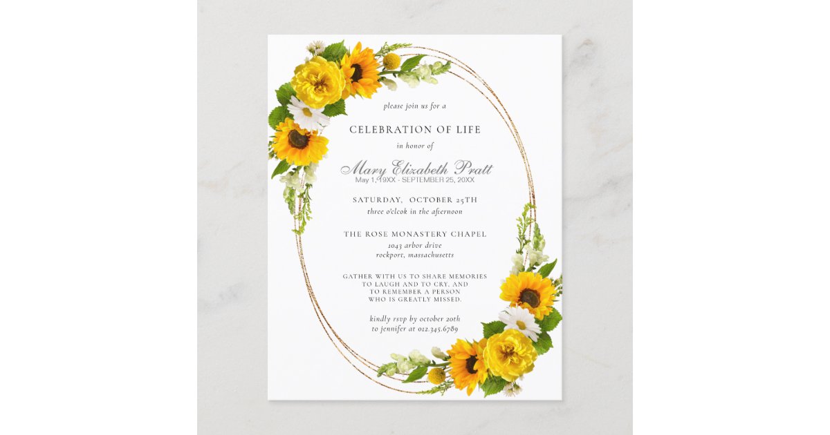 Budget Celebration of Life Sunflowers Invitation | Zazzle