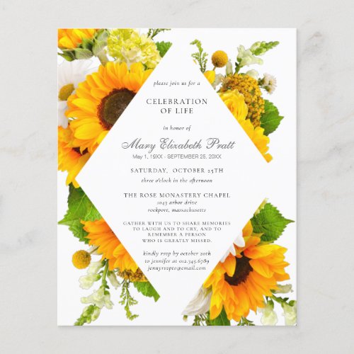 Budget Celebration of Life Sunflowers Invitation