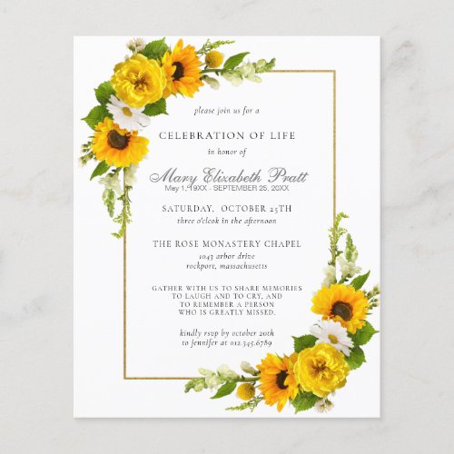 Budget Celebration of Life Sunflowers Invitation