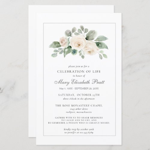 Budget Celebration of Life White Floral Invitation