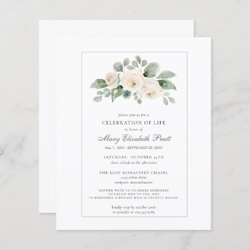 Budget Celebration of Life White Floral Invitation