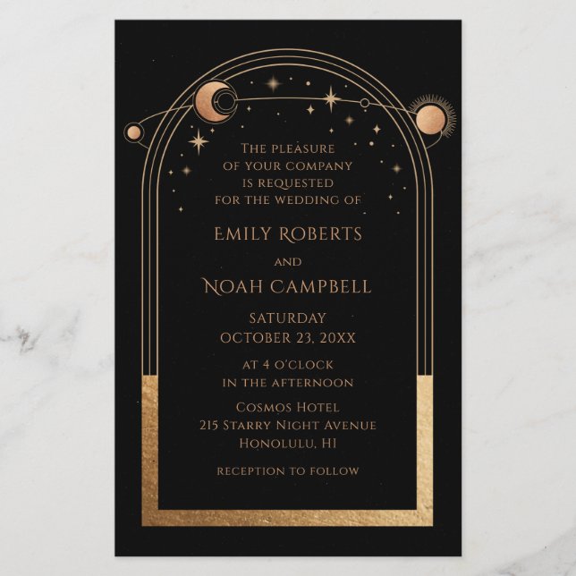 Budget Celestial Black Gold Sun Moon Wedding       Flyer (Front)
