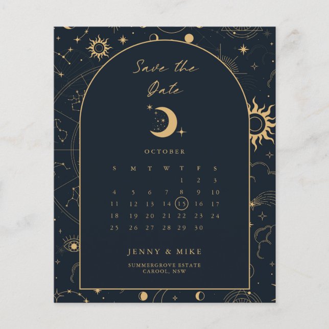 BUDGET Celestial Calendar Arch Save the Date Flyer (Front)