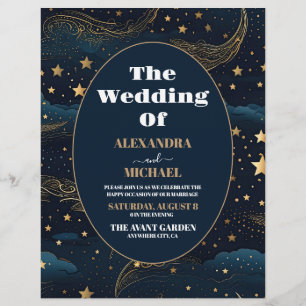 Budget Celestial Crescent Moon Gold Wedding Flyer