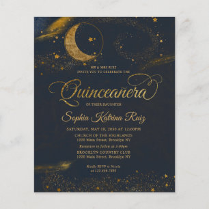 Budget Celestial Midnight Blue Stars Quinceanera