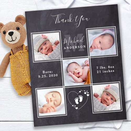 Budget Chalkboard 5 Photo New Baby Thank You Card
