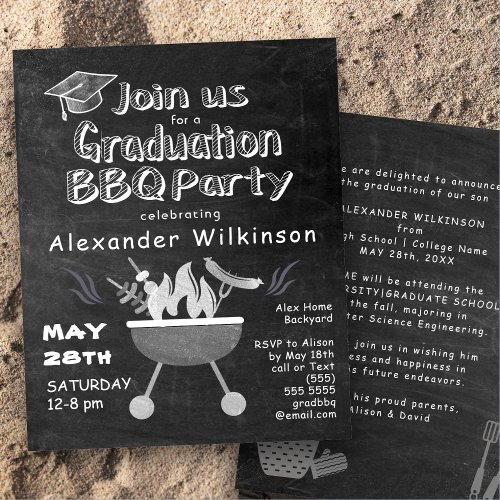 BUDGET Chalkboard BBQ Graduation Party Invitation
