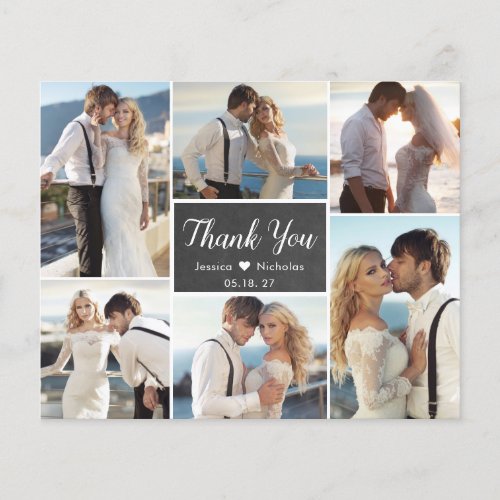 Budget Chalkboard Collage Wedding Thank You Card