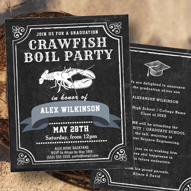 BUDGET Chalkboard GRAD Crawfish Boil Invitation (Creator Uploaded)