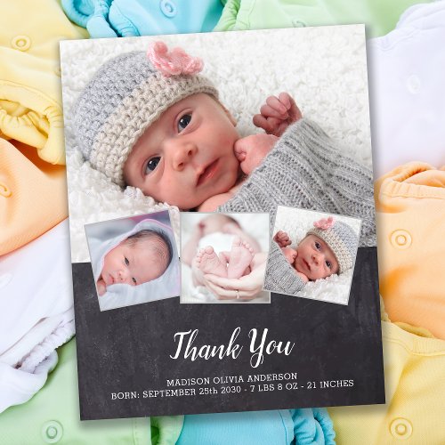Budget Chalkboard New Baby 4 Photo Thank You Card