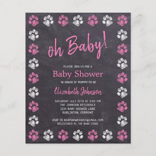 Budget Chalkboard Pink Girl Paw Prints Baby Shower