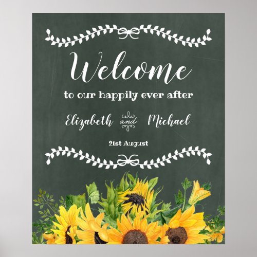 Budget CHALKBOARD Wedding Welcome Sign Sunflowers