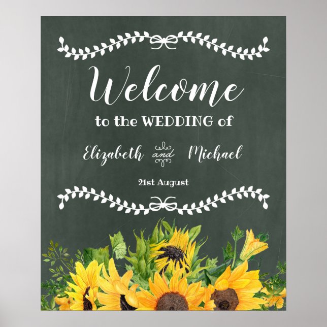 Budget CHALKBOARD Wedding Welcome Sign Sunflowers (Front)