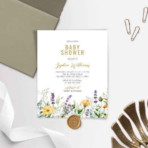 Budget Chamomile Floral Baby Shower Invitation