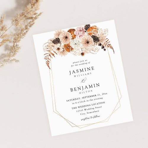 Budget Champagne BeigeOrange Rustic Floral Wedding Flyer