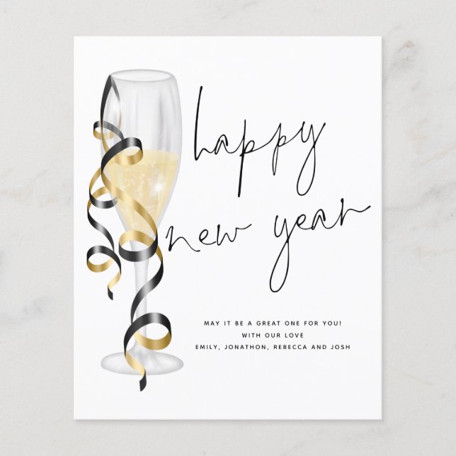 Budget Champagne Flute Happy New Year Card (Front)