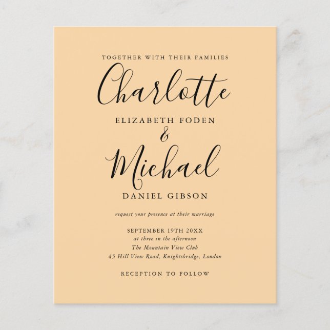 Budget Champagne Script Photo Wedding Invitation (Front)