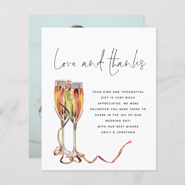 Budget Champagne Script Photo Wedding Thank You (Front/Back)