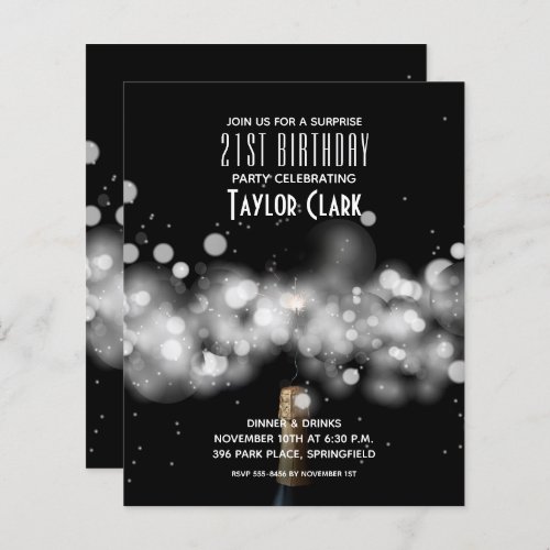 Budget Champagne Sparkle 21st Birthday Invitations