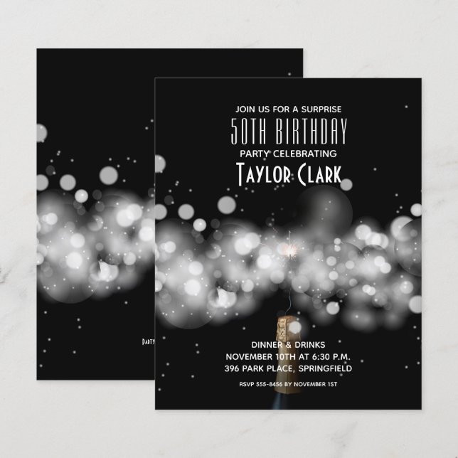 Budget Champagne Sparkle 50th Birthday Invitations (Front/Back)
