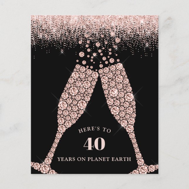 Budget Champagne Toast Black 40th Birthday Invite (Front)