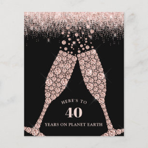 Budget Champagne Toast Black 40th Birthday Invite