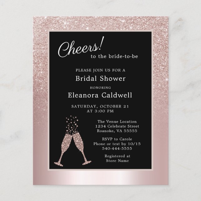Budget Champagne Toast Blush Bridal Shower Invite (Front)