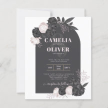 BUDGET Charcoal Gray Pink Roses Wedding INVITE