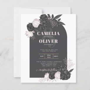 BUDGET Charcoal Gray Pink Roses Wedding INVITE