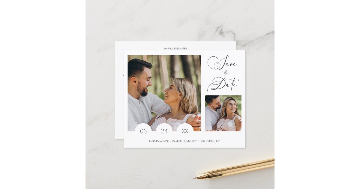 Budget Cheap Collage 2 Photos Minimalist Wedding Zazzle