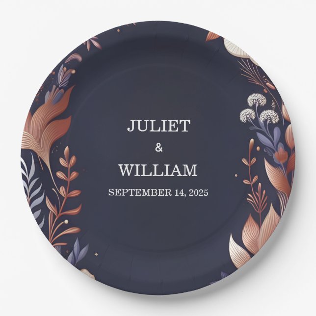 Budget Cheap Outdoor Stylish Navy Blue Wedding Paper Plates (Front)
