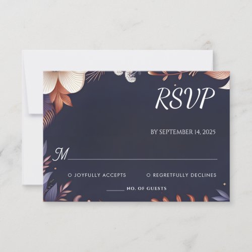 Budget Cheap Outdoor Stylish Navy Blue Wedding RSVP Card