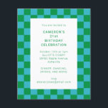 Budget Checker Blue Green 21st Birthday Invitation<br><div class="desc">Budget Cute Fun Modern Checkerboard Geometric 21st Birthday Party Invitation in Blue and Green</div>