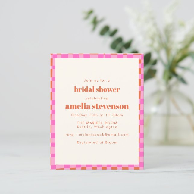 Budget Checker Pink Orange Bridal Shower Invite (Standing Front)