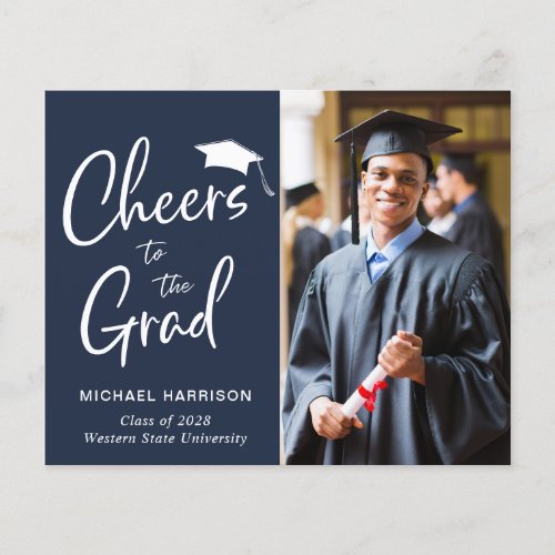 Budget Cheers Photo Blue Graduation Announcement