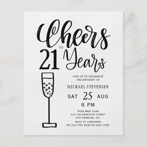 Budget cheers to 21 years birthday invitation