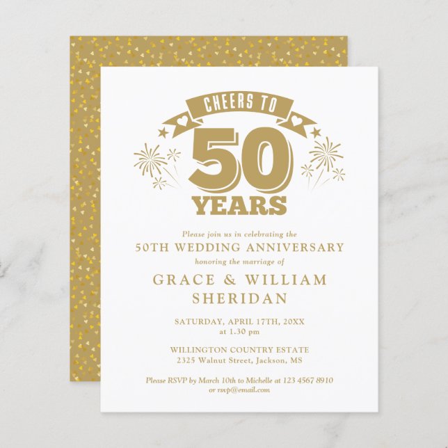 Budget Cheers To 50th Anniversary Invitation (Front/Back)