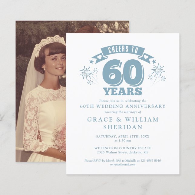 Budget Cheers To 60th Anniversary Photo Invite (Front/Back)