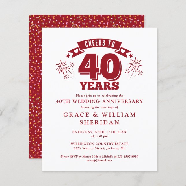 Budget Cheers To Ruby 40th Anniversary Invite (Front/Back)