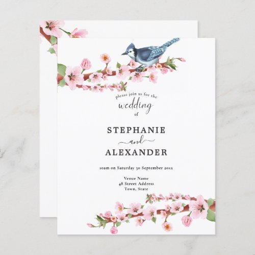 Budget Cherry Blossom Blue Bird QR Wedding Invite