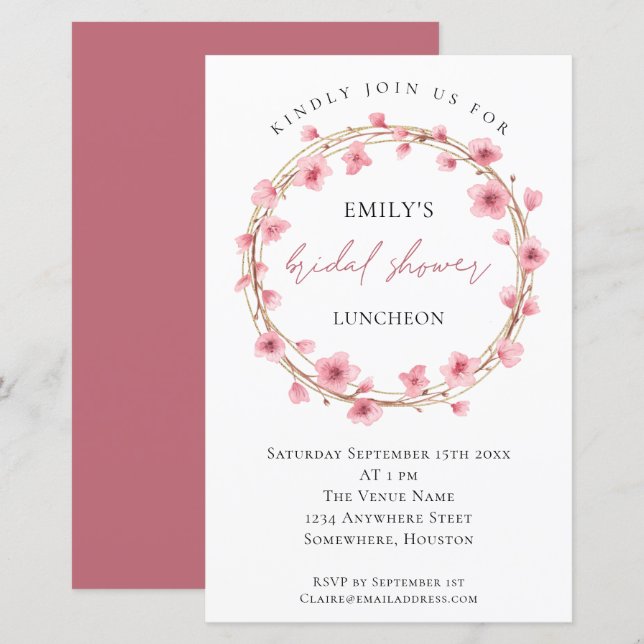 Budget Cherry Blossom Bridal Shower 5.5 x 8.5 inch (Front/Back)