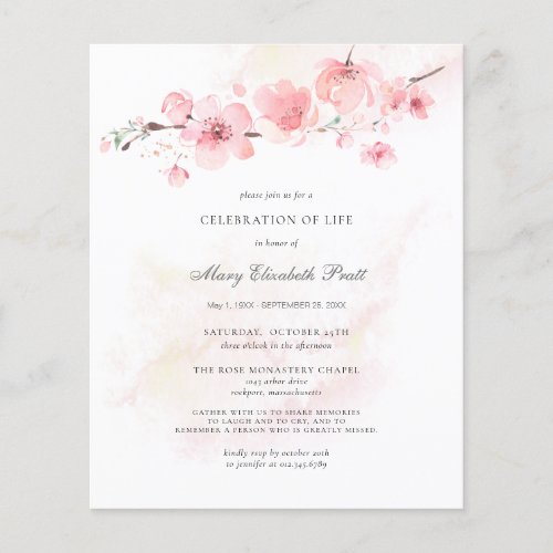Budget Cherry Blossom Celebration of Life Invite