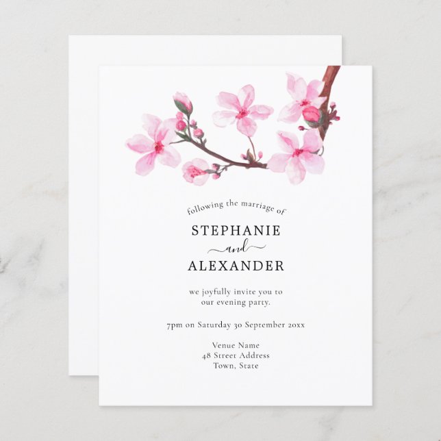 Budget Cherry Blossom Evening Party QR Code Invite (Front/Back)