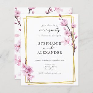 Budget Cherry Blossom & Gold Evening Party Invite