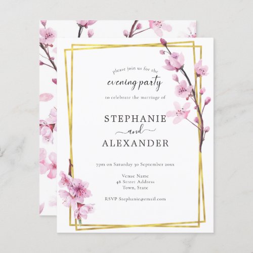 Budget Cherry Blossom  Gold Evening Party Invite