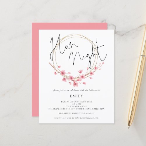 Budget Cherry Blossom Hen Night Invitation