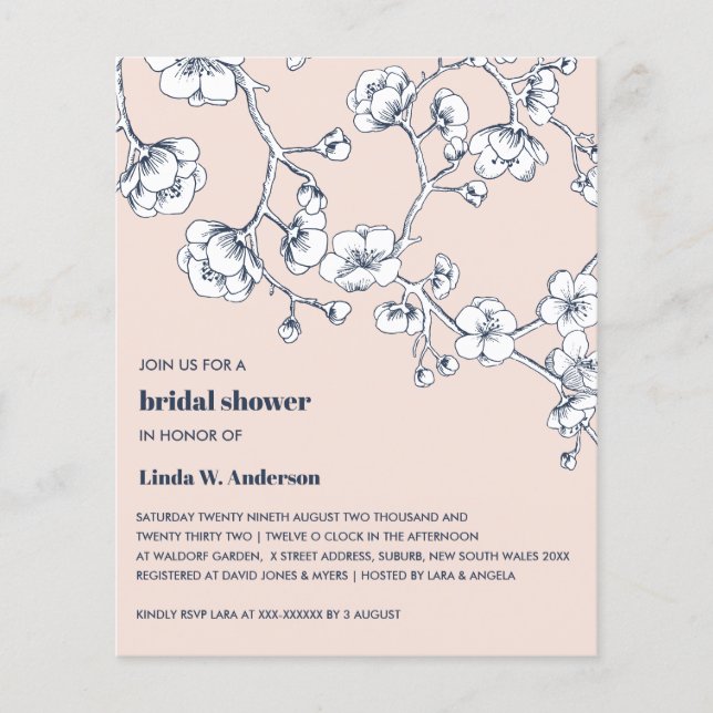 BUDGET Cherry Blossom Navy Blush Bridal Shower (Front)